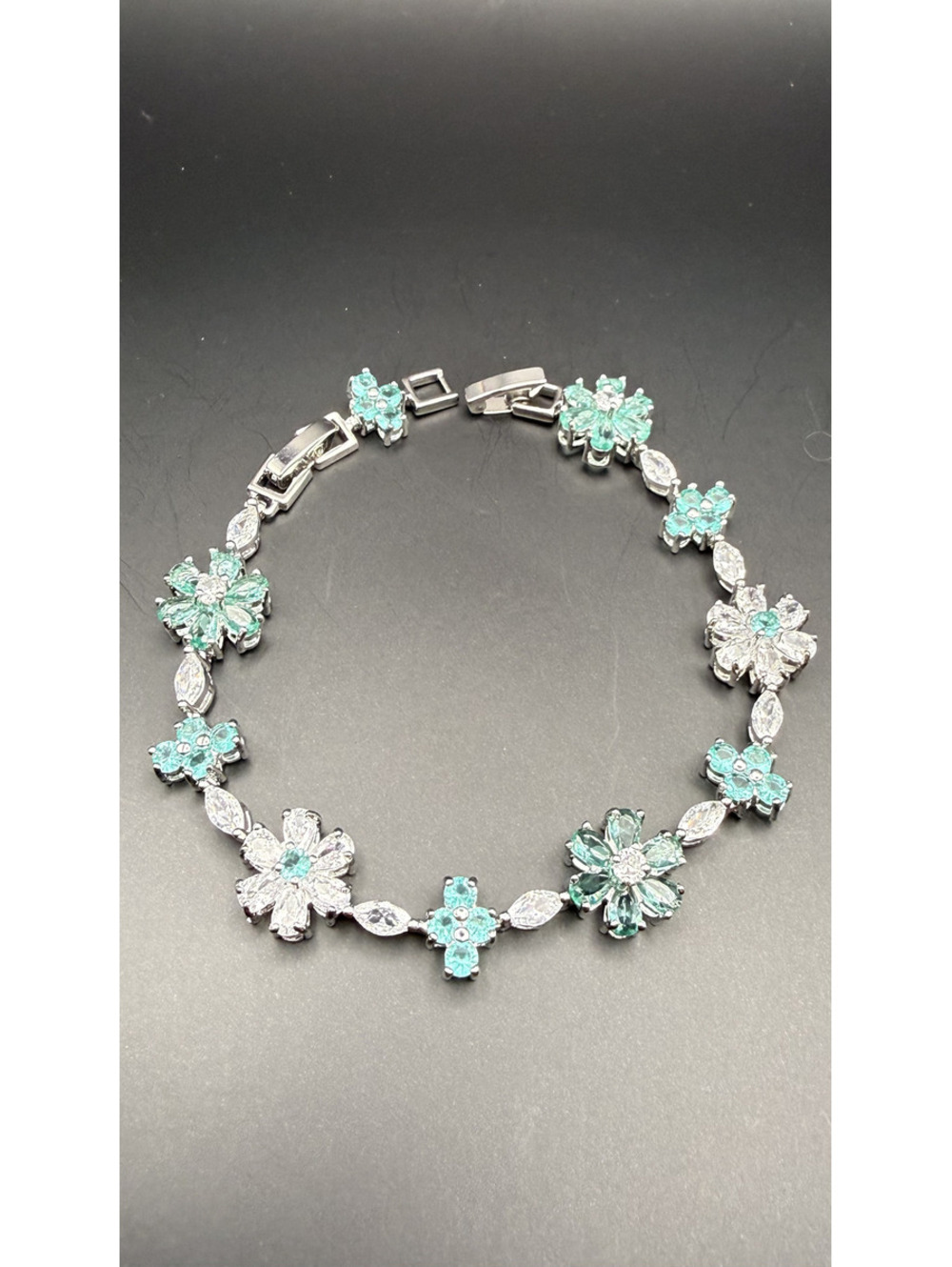 candy+clover light aqua crystal flower 14k white gold plated bracelet
